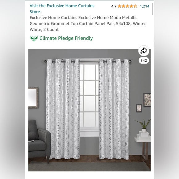 4 Curtain Panels, Grommet Top, White & Silver Metallic, Lvl 2 Filtering, 108X54 - Picture 4 of 8